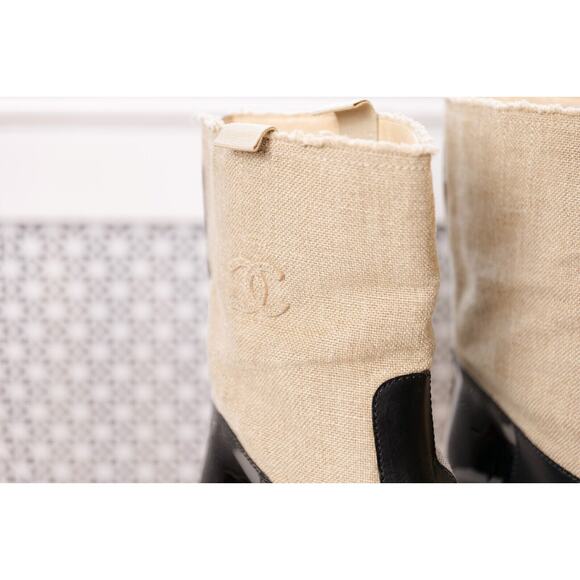 Chanel Beige Paris-Grece CC Canvas Colorblock Pattern Leather Boots (Size 39) - Picture 2 of 7